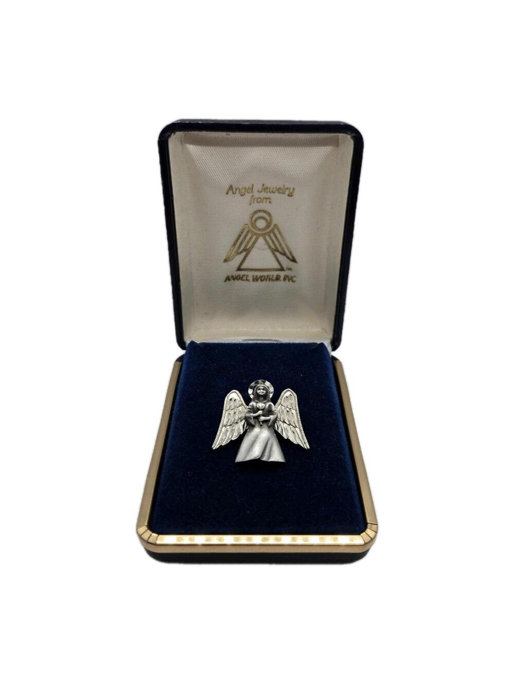 Vintage Angel Jewelry Silver Tone Angel Pin Boxed With Scripture Card